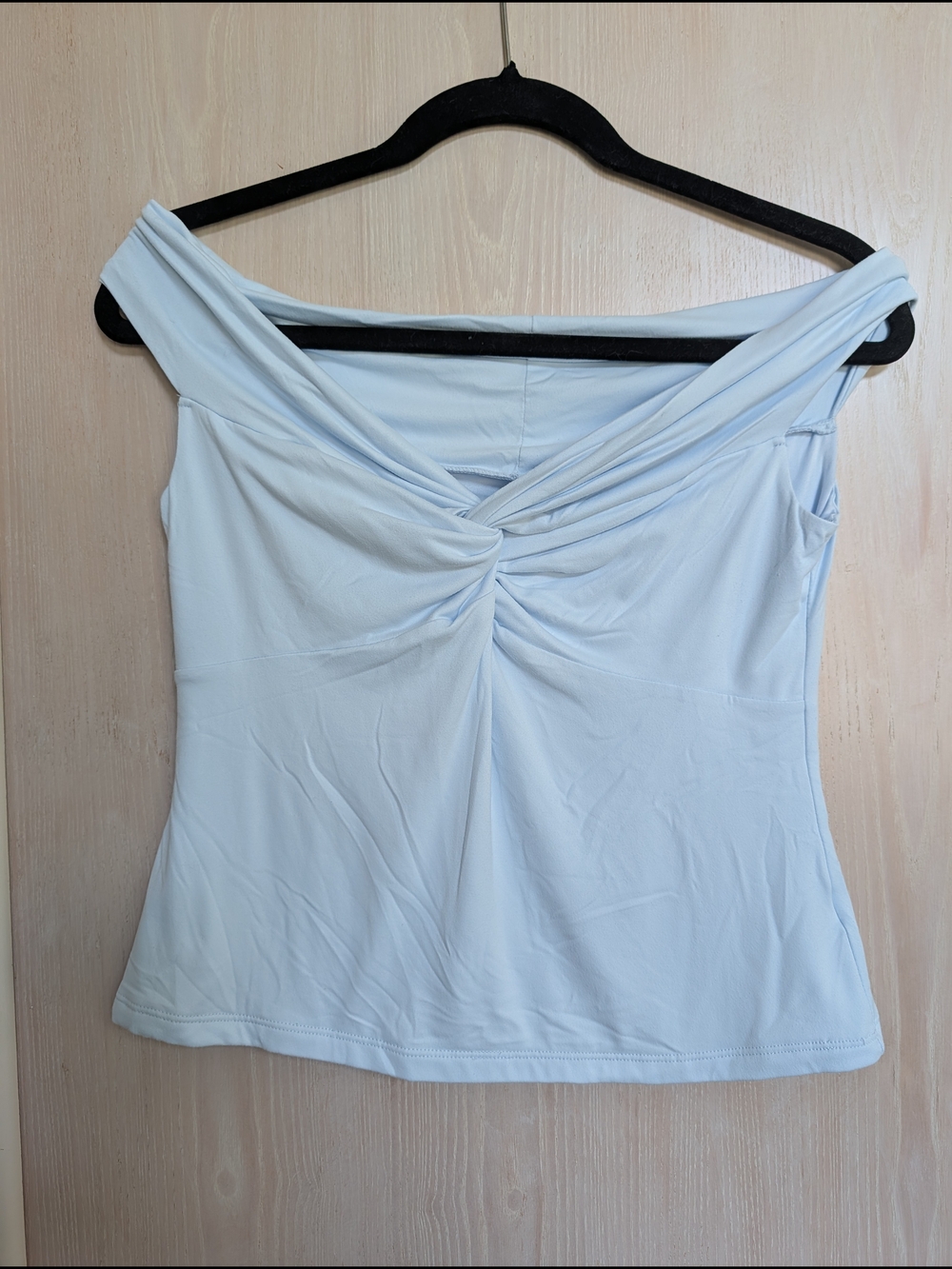 a new day Light Blue Off-Shoulder Twist Front Crop Top